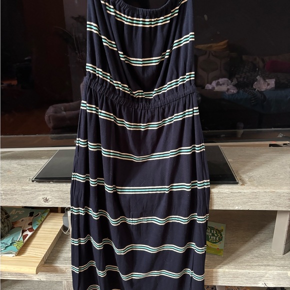 J. Crew Navy, White & Teal Striped Strapless Maxi Dress - Picture 3 of 5